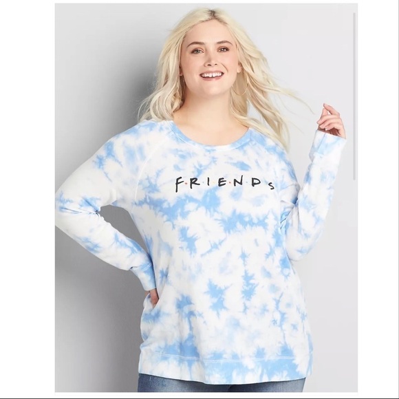 French Terry FRIENDS graphic tee blue white 14/16 - Picture 1 of 15